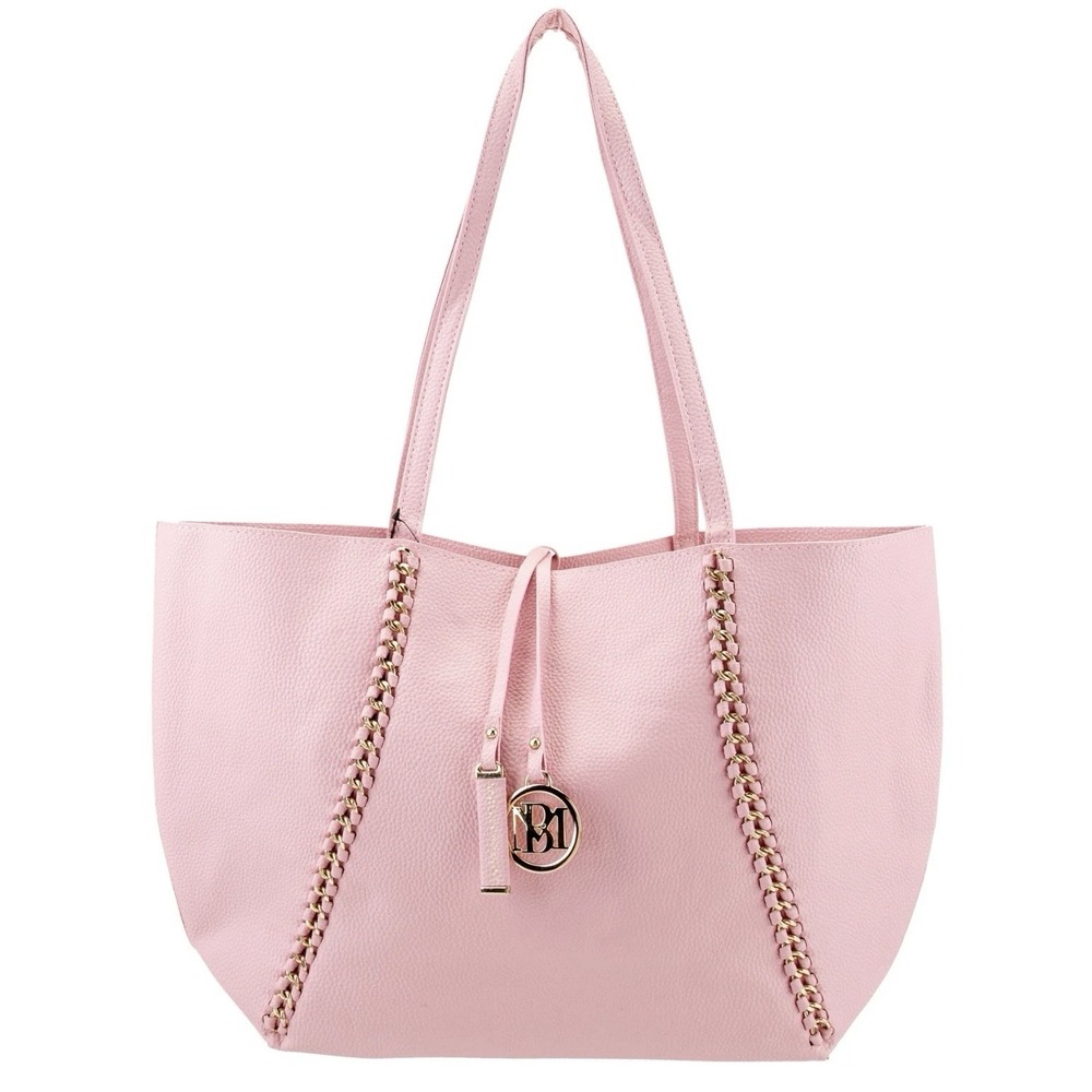 New Badgley Mischka Tote Bag Pink Large Vegan Leather Glam Designer coquette‎